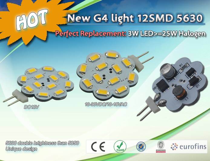 (image for) 2.36 watt G4 LED light bulbs, Warm white, DC12V - Click Image to Close