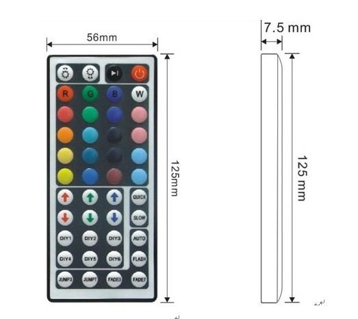(image for) RGB color LED light strips infrared remote controller, 44 KEY - Click Image to Close