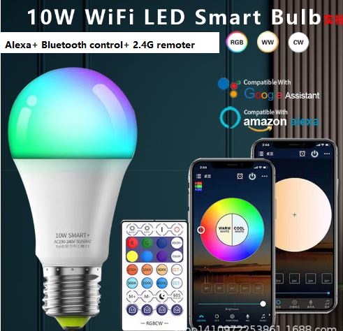 (image for) UL listed E26 E27 B22 12W A19 smart LED bulb RGB CCT Tunable dimmable, Alexa + Bluetooth control + 2.4G remote control