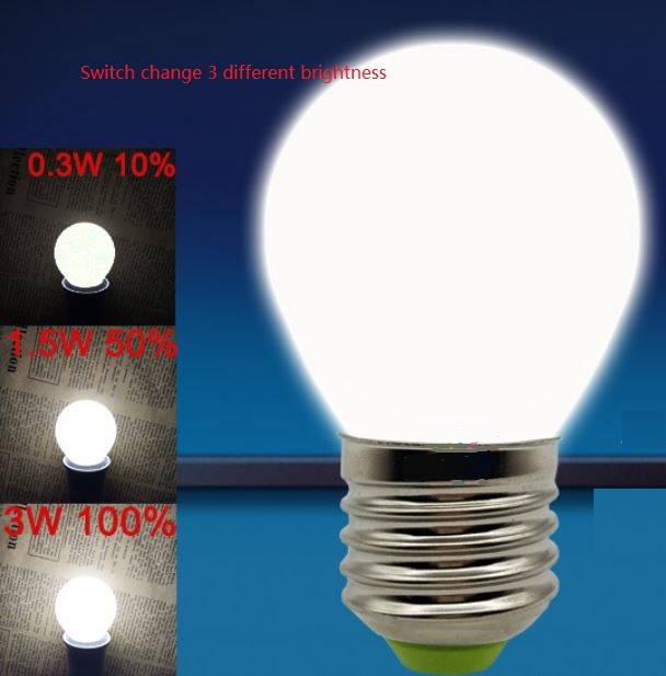 (image for) 3W 45MM Globe bulb Switch change 3 different brightness, SceneSwitch - 3 Step dimming led bulb, 3-step dimming led bulb