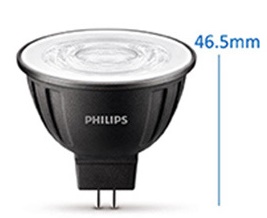 (image for) 6.5W Ra>90 MR16 Philips LED spotlight bulb as Philips halogen 50W replacement, 10° 24° 36° beam, AC/DC 12V SCR phase Dimmable