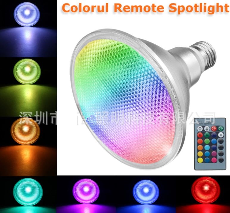 (image for) PAR38 LED lights bulbs, 20 watt colorful remote RGB changing - Click Image to Close