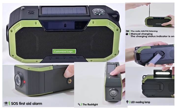 (image for) 7W 5000mAH Bluetooth Hand Crank and Solar charging SOS Lamp Power Bank for walking camping Portable rechargeable hand crank am/fm/noaa weather alert radio