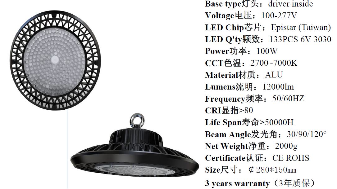 (image for) AC100-277V 100W IP65 led light for warehouse Industrial - Click Image to Close