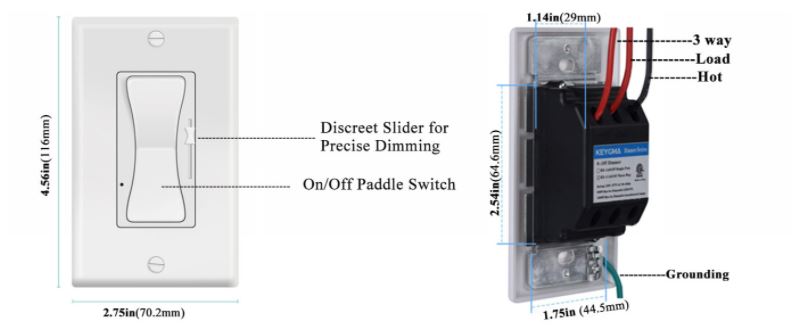 (image for) 600W 120V Slide TRIAC LED dimmer wall switch ETL cETL approval