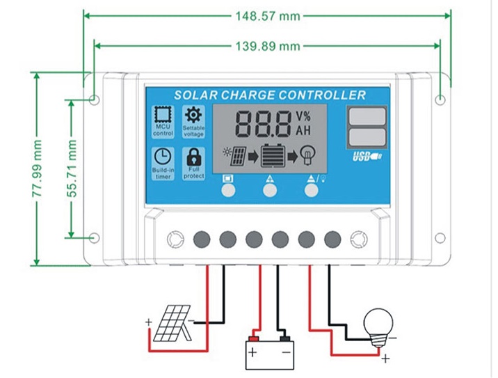 (image for) LCD PWM Solar Charge Controller 3 load mode + 2 USB - Click Image to Close