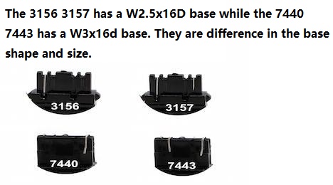 How to distinguish 3156, 3157, 7440 ,7443 the four led bulbs?