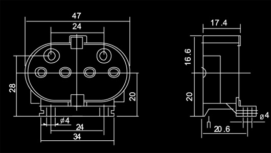 (image for) 2G11, 4 Pin H Type CFL Lampholder, Plastic Lampholder