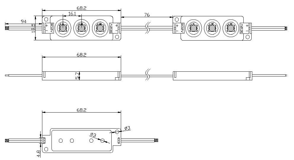 (image for) 0.544W LED modules for backlight use 3 pcs 5050 SMD LED, 12V - Click Image to Close