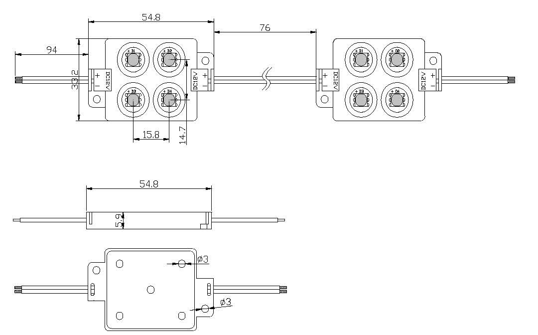 (image for) 1.065W LED modules for backlight use 4 pcs 5050 SMD LED, 12V