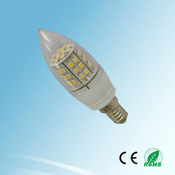 (image for) E14, 3W LED bulbs, 31mm w/cover w/48pcs 3528 SMD LED, 230V - Click Image to Close