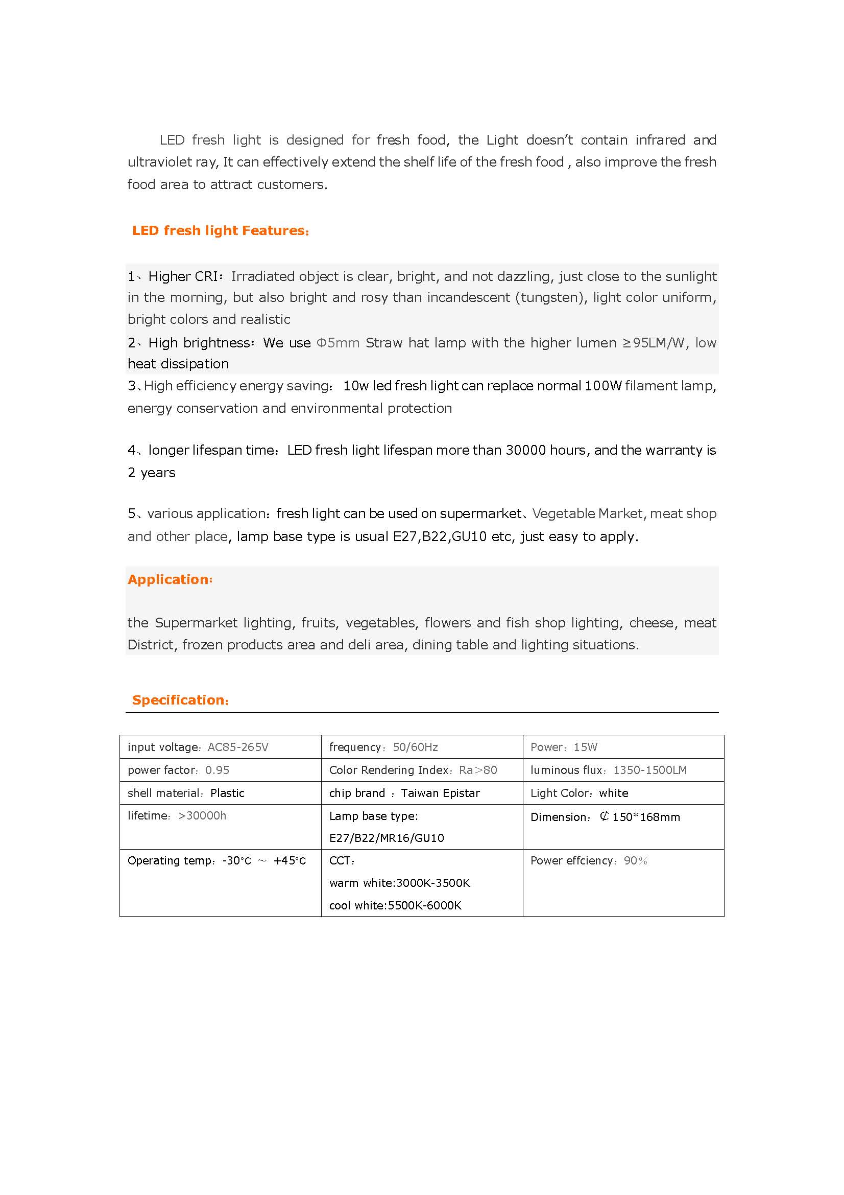 (image for) 15W LED supermarket lights for Vegetable Market, meat shop - Click Image to Close