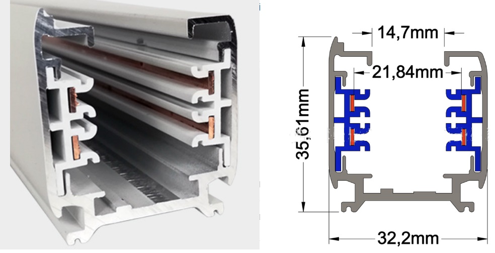 (image for) 1.5M Surface mounted 1-circuit DALI track rail or 3 phase track