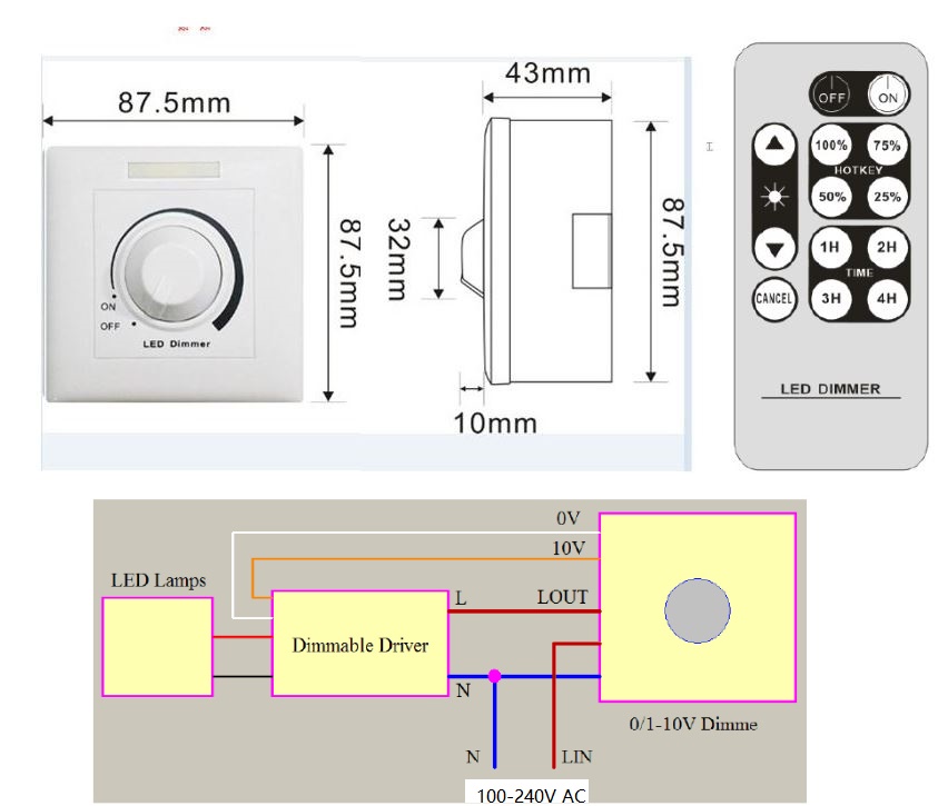 0-10V dimmer wall switch 10A AC100-240V active dimmer IR remote