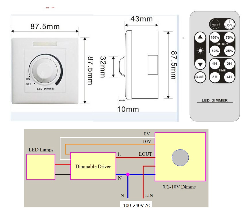 (image for) 0-10V dimmer wall switch 10A AC100-240V active dimmer IR remote - Click Image to Close