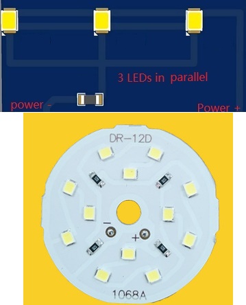 (image for) 12W LED light PCB board use 9V High Volt LED Chip to parallel LEDs directly in order to avoid one being defective