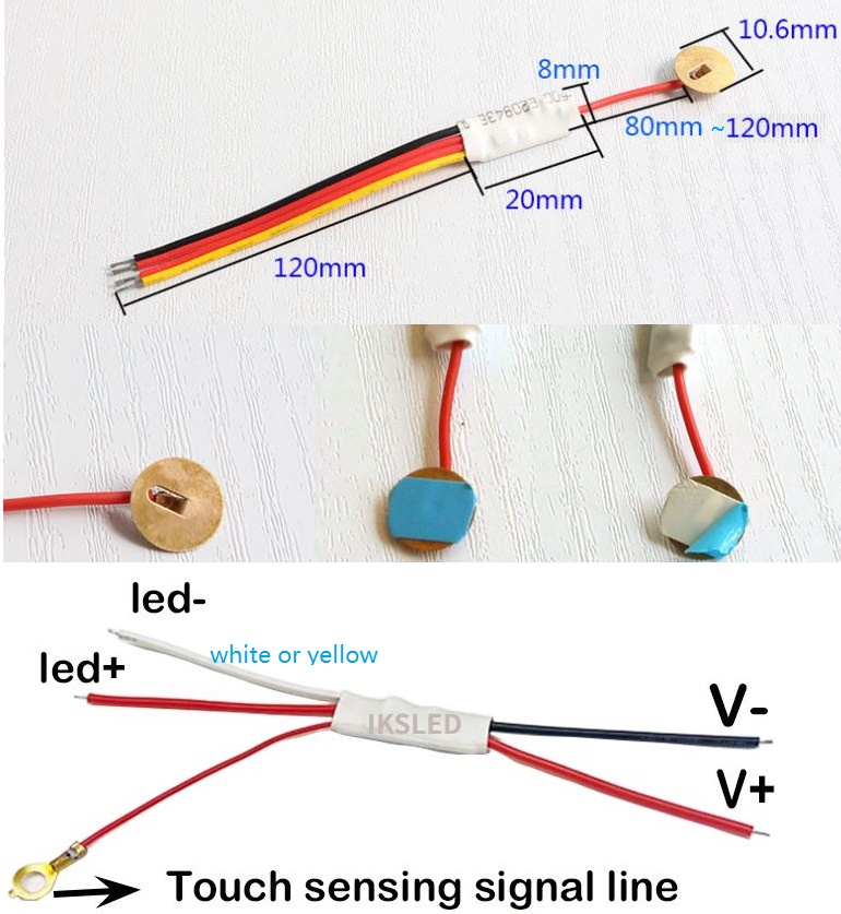 (image for) Touch On/Off DC dimming for dc led lights, Memory brightness dimmer switch 3.7V-4.2V, 5V 12V 24V As sensor switch of Wardrobe integrated LED light for Cabinet, Shoe Cabinet, Porch, Mirror - Click Image to Close