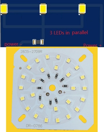 (image for) 27W LED PCB board use 9V High Volt LED Chip parallel directly in order to avoid one being defective and the whole light will not turn on