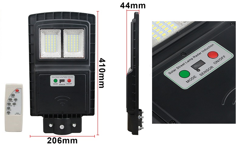 (image for) 10 ea IP65 Solar led street light for Outdoor Garden remote radar Induction, 30W LED lamp with integrated solar panel and lithium battery and radar sensor. easy installation