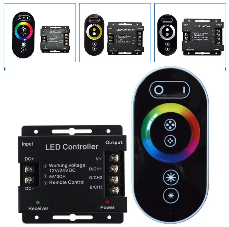 (image for) 3CH X 6A 12V 24V DC dimmer RF remote control best for 3 color temperature turning or RGB color LED strip lights
