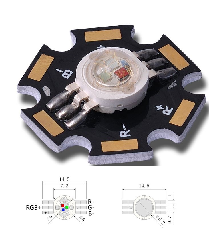 (image for) 9W RGB LED lighting source Aluminum plate base Red Green Blue - Click Image to Close