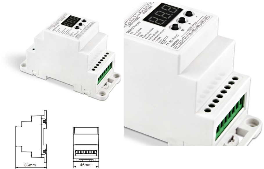 (image for) 6A×4CH 12V 24V DIN Rail DMX512 Decoder PWM DC Dimmer LED Driver - Click Image to Close