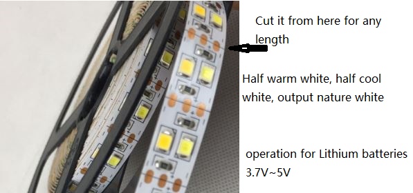 (image for) 1M 24W cuttingable 10mm width LED strip light, operation for Lithium batteries 3.7V~5V