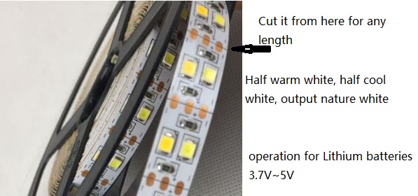 (image for) 1M 24W cuttingable 10mm width LED strip light, operation for Lithium batteries 3.7V~5V - Click Image to Close