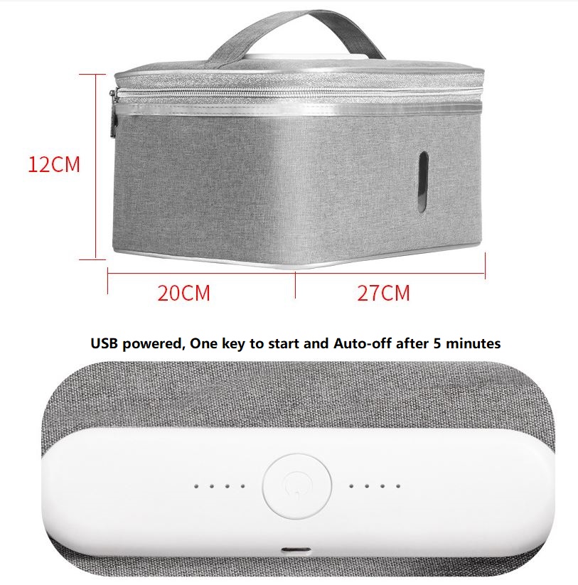 (image for) Portable UVC LED Sterilization Box, Usb powered uvc bags, One key to start and work 5 minutes, automatically extinguish when the upper cover is opened - Click Image to Close