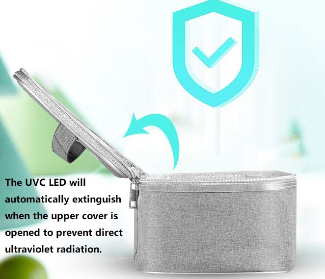 (image for) Portable UVC LED Sterilization Box, Usb powered uvc bags, One key to start and work 5 minutes, automatically extinguish when the upper cover is opened