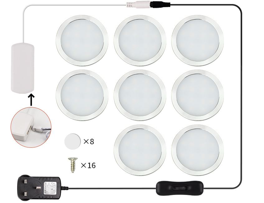 (image for) 8 pack Wired led Puck Lights with Remote Led Under Cabinet Lighting Dimmable Closet Light application for Cabinet, Shoe Cabinet, Porch, Mirror Cabinet, Desk, Wardrobe, Wine Cabinet - Click Image to Close