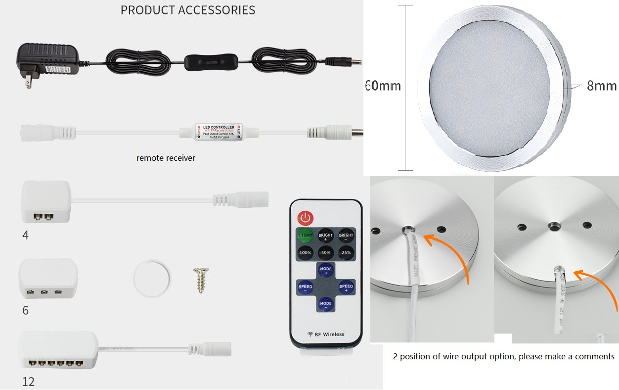 (image for) 8 pack Wired led Puck Lights with Remote Led Under Cabinet Lighting Dimmable Closet Light application for Cabinet, Shoe Cabinet, Porch, Mirror Cabinet, Desk, Wardrobe, Wine Cabinet