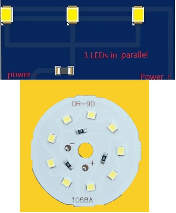 (image for) 9W LED light PCB board use 9V High Volt 2835 SMD Chip to parallel LEDs directly in order to avoid one being defective