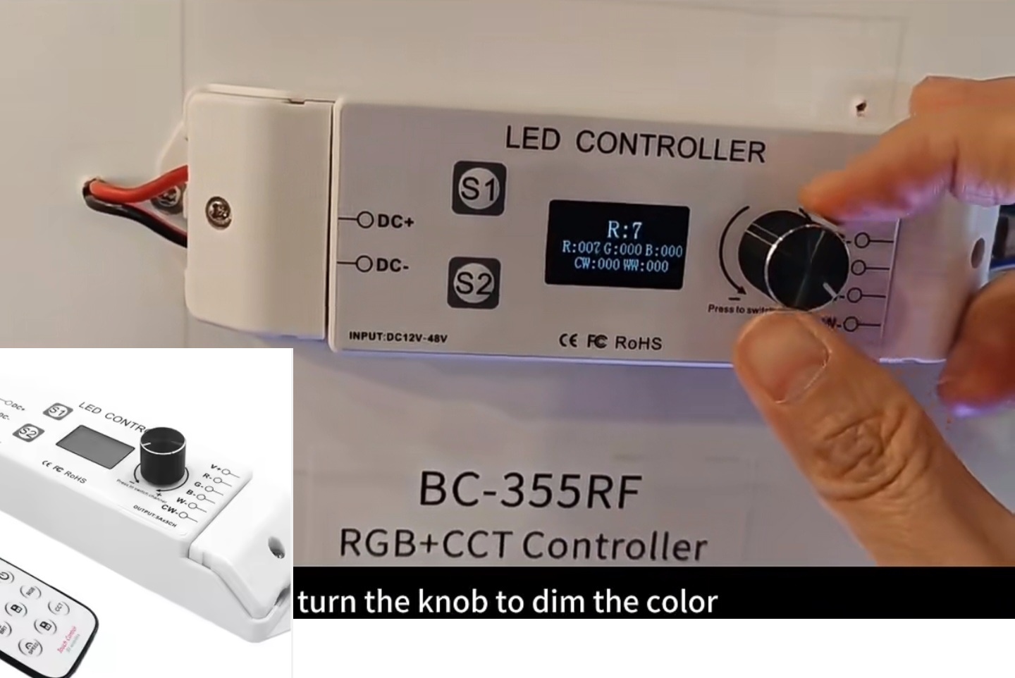 (image for) DC12V-48V BC-355RF 5 channels rotary RGB CCT LED controller with wireless remote control for 48V DC dimming led bulb or 48V led strip