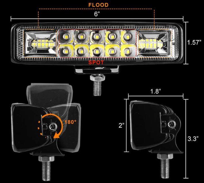 (image for) Marine 6" Inch LED Light Bar, LED 60W Work Light Bar IP68 Waterproof Car Headlights Assembly 12-24V Spot Beam Lamps, Light Bar for Truck, Marine, Boat