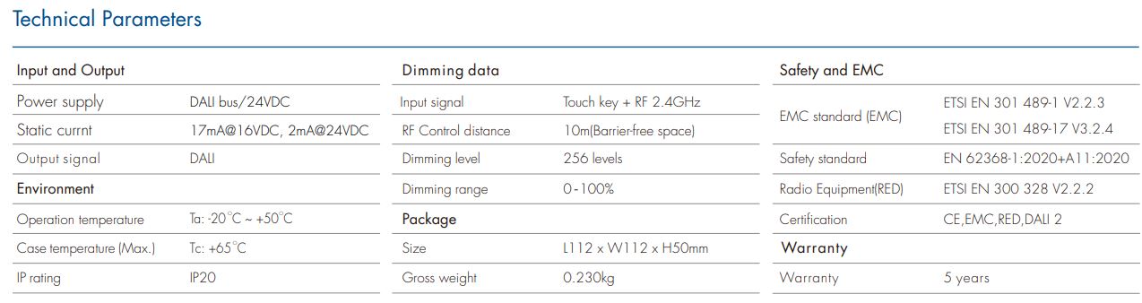 (image for) RF Wall LED Touch Panel Master Controller for dali compatible light fittings, dali light system