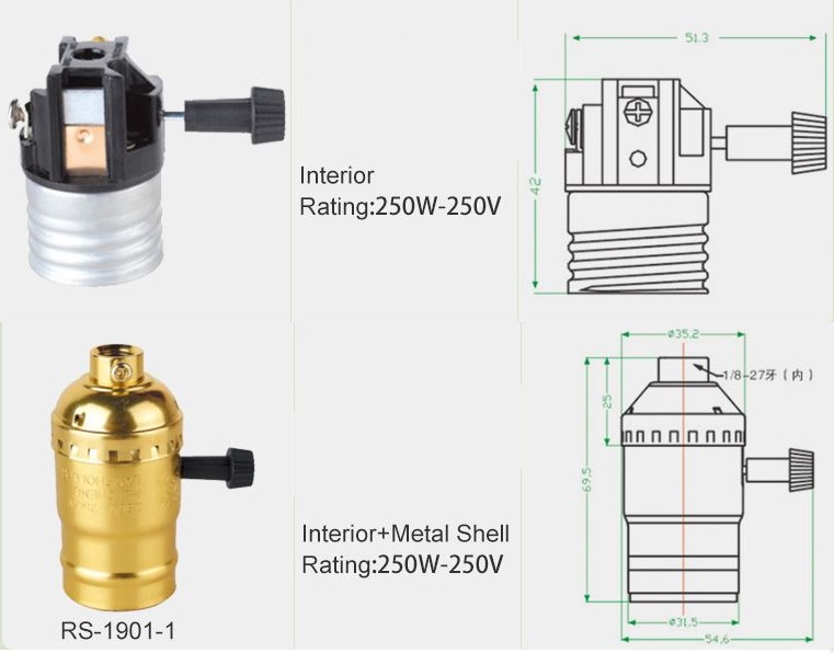 (image for) 3 Way Lamp Socket Replacement, E26 Medium Screw Base 3-Way Turn Knob Lamp Socket, 3-way 2-circuit switch for 3-way LED bulb, cUL Listed, Bronze golden 3-way lamp socket with turn knob switch