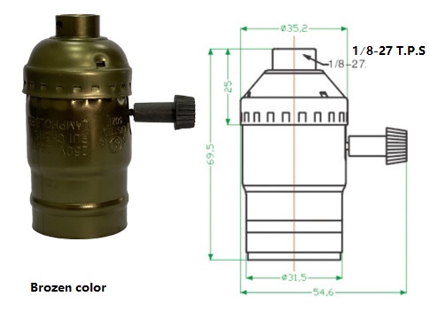 (image for) 3 Way Lamp Socket Replacement, E26 Medium Screw Base 3-Way Turn Knob Lamp Socket, 3-way 2-circuit switch for 3-way LED bulb, cUL Listed, Bronze golden 3-way lamp socket with turn knob switch