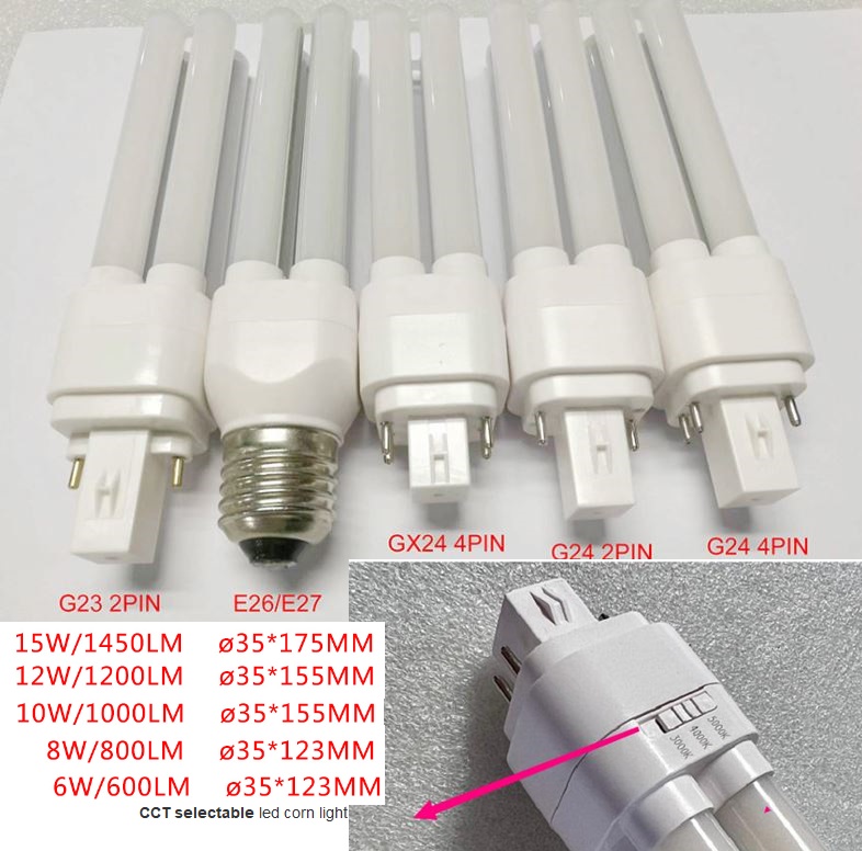 (image for) 3000k-4000k-5000k CCT selectable led corn light 6W AC100-277V LED bulb CFL replacement G23. G24, GX23, GX24 CFL led retrofit, led retrofitting fluorescent