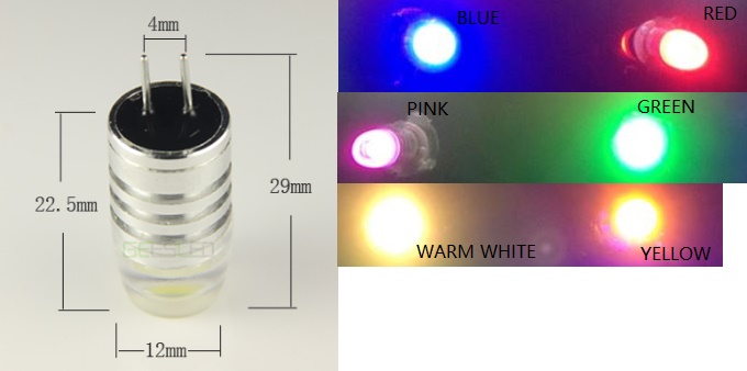 (image for) G4 LED Bulb 1 watt DC12V white red green blue pink color - Click Image to Close