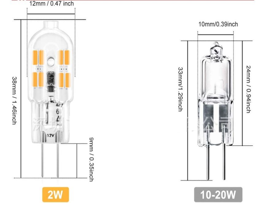 G4 2W LED bulb AC/DC 12V as 0.39" halogen bulb replacement