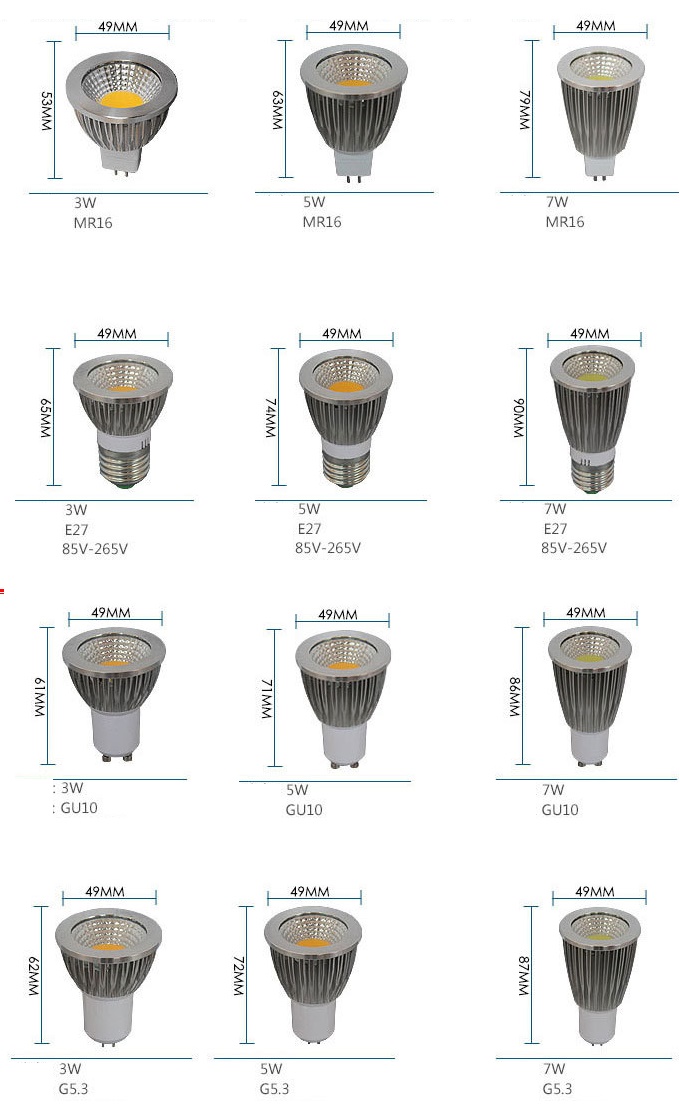 5W G5.3 LED Bulb 12V AC86~265V MR16 GU10 E26 E14 LED bulb