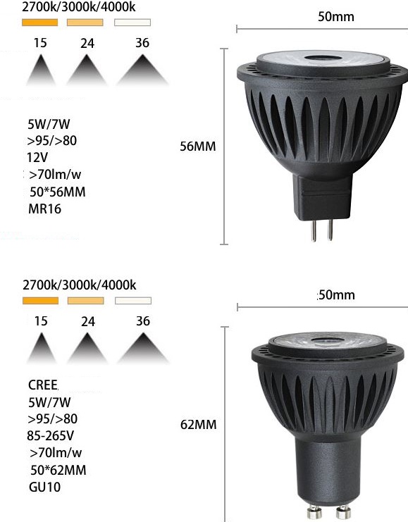 (image for) MR16 led GU10 12V LED light bulb 7 Watt Cree COB LED chip, Gu10 led bulb 12v replacement