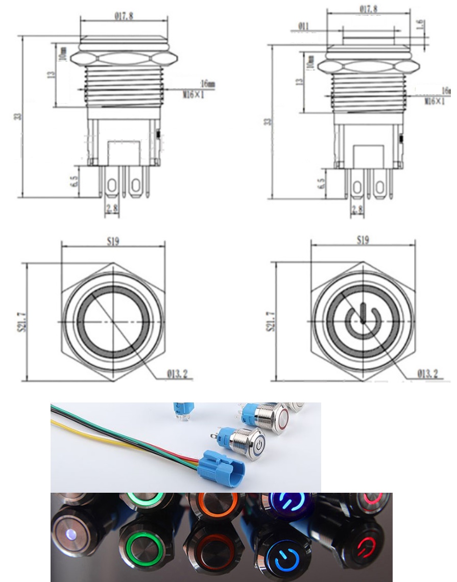 (image for) 16mm IP67 IK10 Push Button switch with Socket led Indicating 5A - Click Image to Close