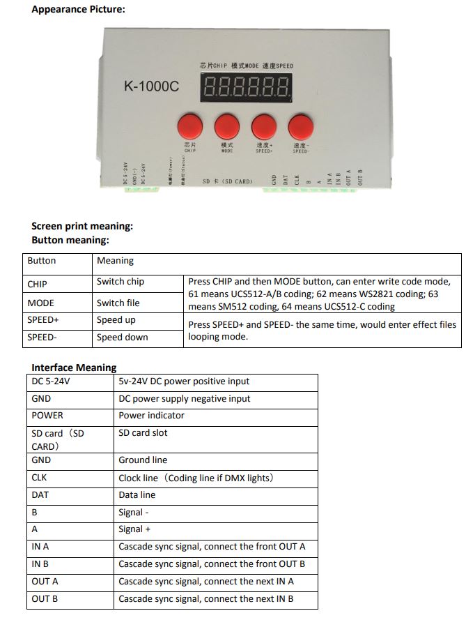 (image for) DC5-24V Addressable Programmable Controller with SD Card k-1000C