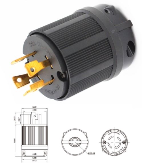 (image for) NEMA Plugs Industrial grade L19-30P locking devices 277/480V/AC - Click Image to Close