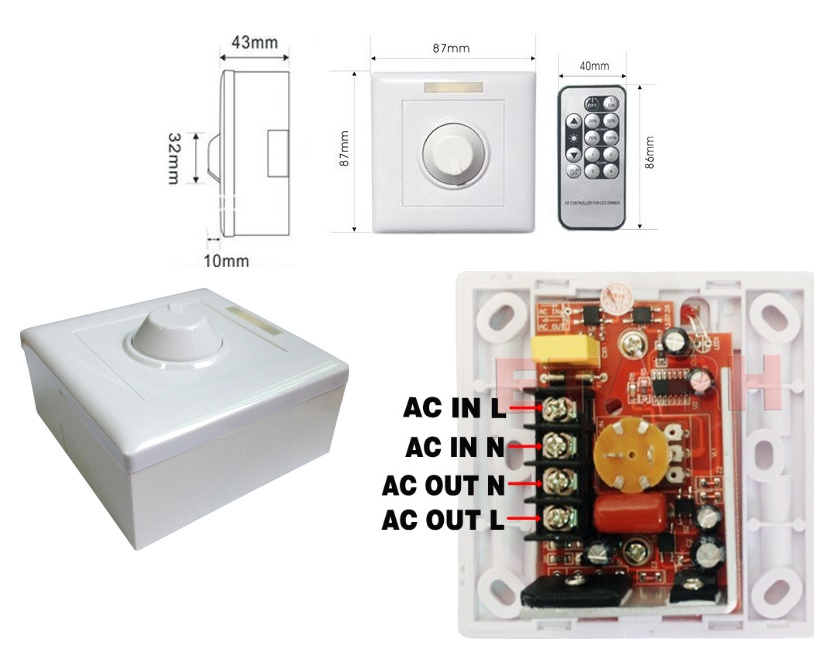 200W Reverse phase dimmer wall switch with IR remote controller