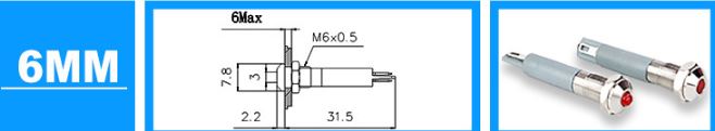 (image for) 6MM led instrument light panel mount Indicator 24V 3~220V