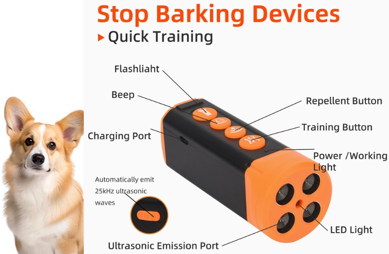(image for) Bark Guard Anti Barking Device for Dogs, Ultrasonic waves 15~30k Hz, fast-flashing, 800mA battery rechargeable battery up to 2H continue work time