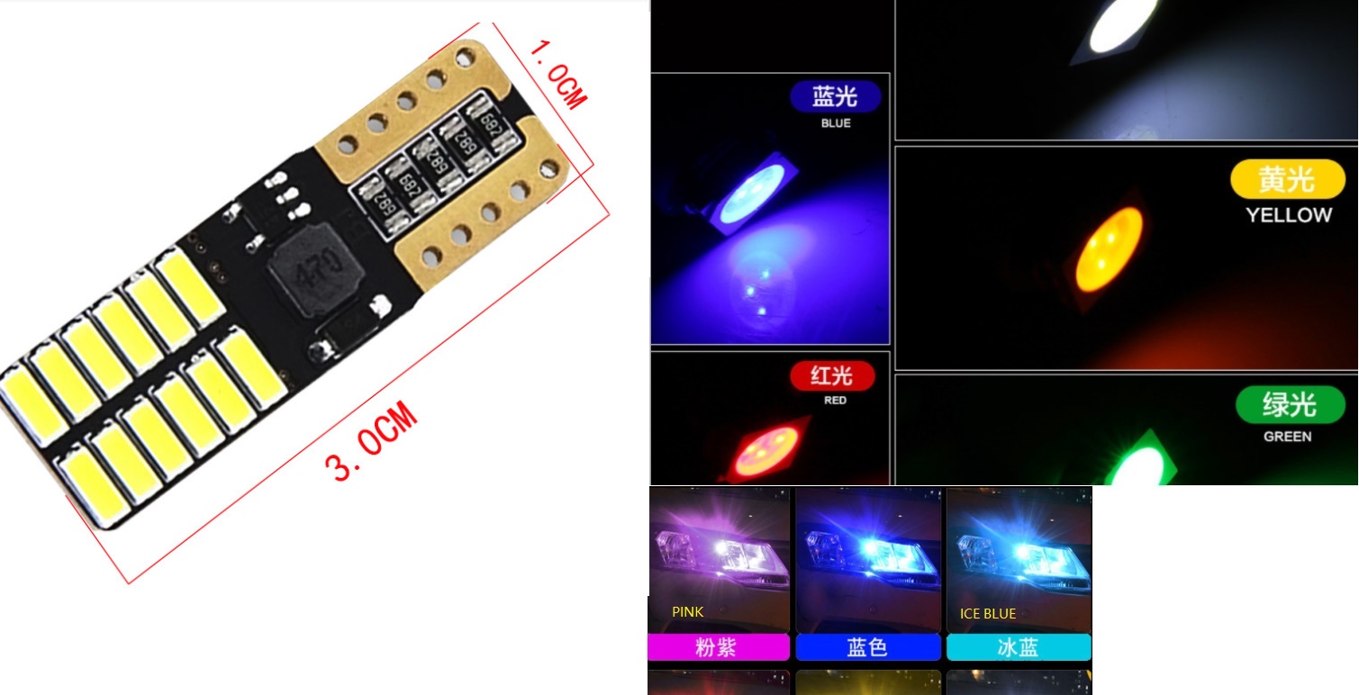 T10 WEDGE 4W LED Instrument Panel light bulb red green blue